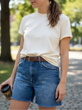 Wrangler Blue Denim Jean Shorts with Flowers